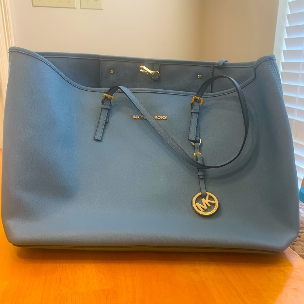 Michael Kors Blue-Grey Zip Tote Bag